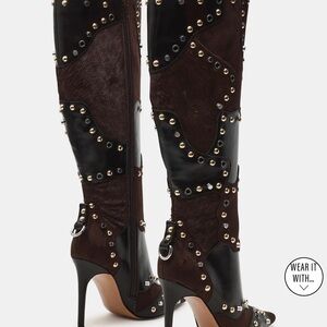 Steve Madden Black and Brown Studded Heeled Boots